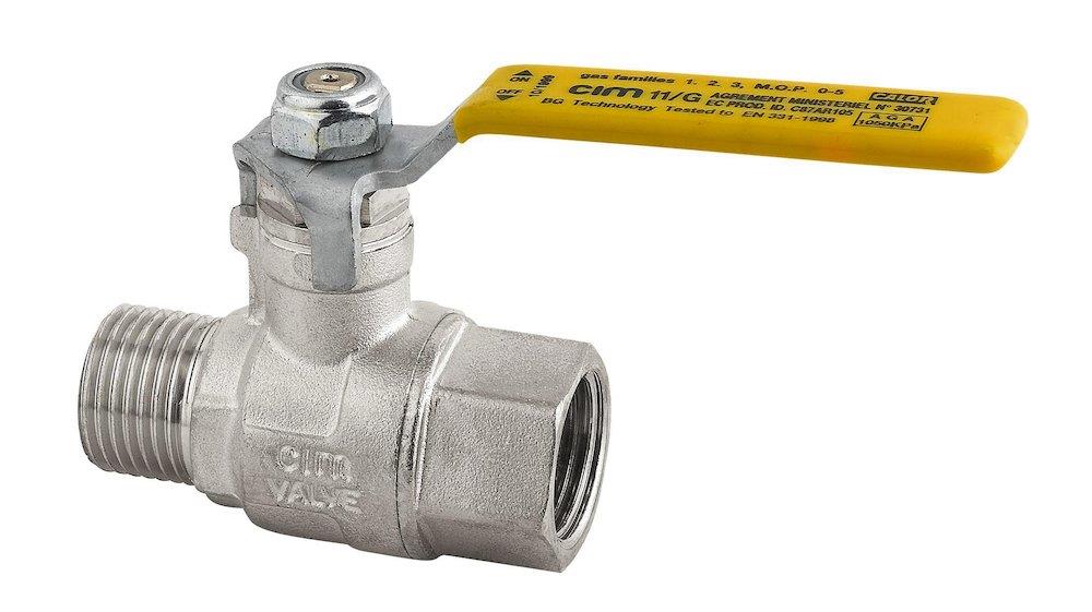 Cimberio CIM 201/11G Gas Ball Valve socket/nipple - Normal, L-handle, brass, 3/4", 3/4"