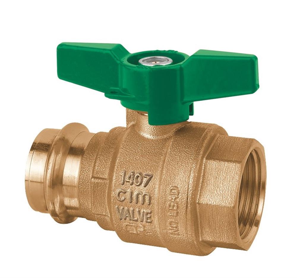 Cimberio Press Ball Valve pres/coupling - Normal, T-handle, Dezincification-free brass, 28mm, 1"