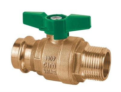 Cimberio Press Ball Valve pres/nipple - Normal, T-handle, Dezincification-free brass, 22mm, 3/4"