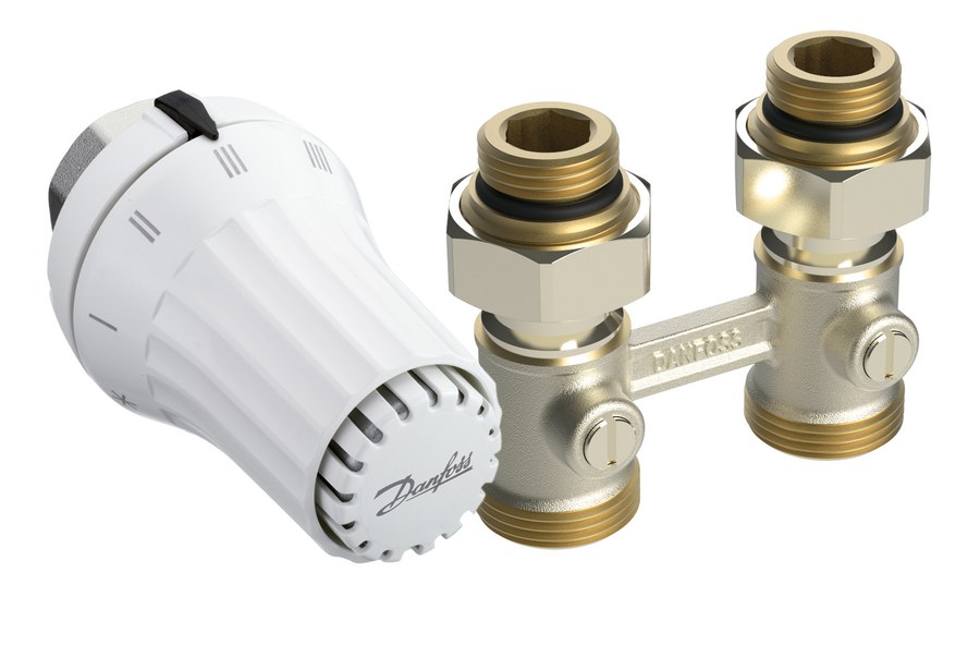 Danfoss RAE-K + RLV-KB radiator valve set (TRV set) — Straight ½", 2-Elements, RAE-K sensor (013G5091)