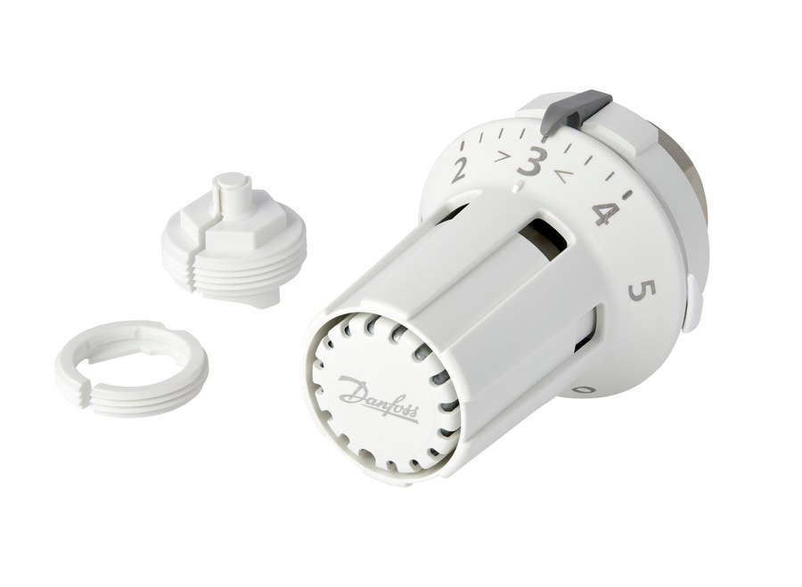 Danfoss RAW-K thermostatic radiator sensor — liquid-charged, built-in sensor, 8–28 °C, M30X1.5, Caleffi, Giacomini connection (013G5133)