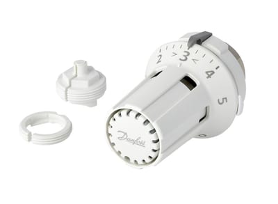Danfoss RAW-K thermostatic radiator sensor — liquid-charged, built-in sensor, 8–28 °C, M30X1.5, Caleffi, Giacomini connection