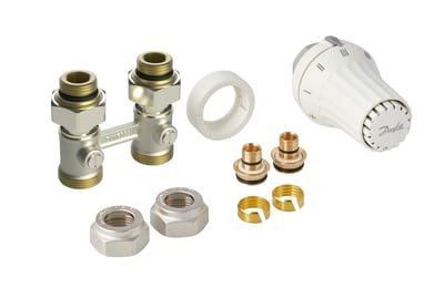 Danfoss RAE-K + RLV-KB radiator valve set (TRV set) — Straight ½", 2-Elements, RAE-K sensor (013G5176)