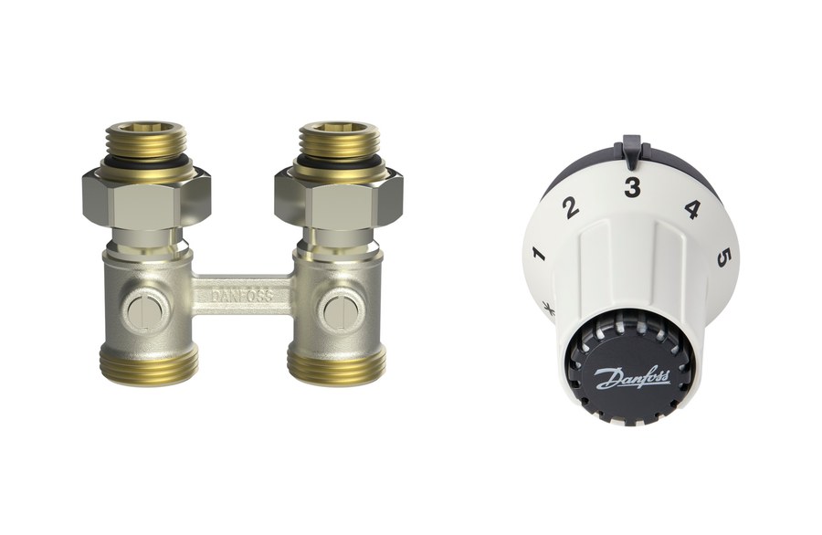 Danfoss RAS-CK + RLV-KB radiator valve set (TRV set) — Straight ½", 2-Elements, RAS-CK sensor (013G5275)
