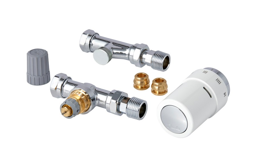 Danfoss RAS-D2 Radiator Pack radiator valve set (TRV set) — Straight 10/15 mm, 3-Elements, RAS-D2 sensor (013G6019)