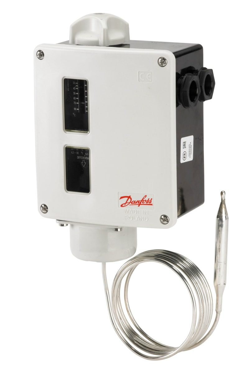Danfoss RT101E Thermostat 25 to 90 degC SPDT gold Auto Reset, 2 m capillary (017-512666)