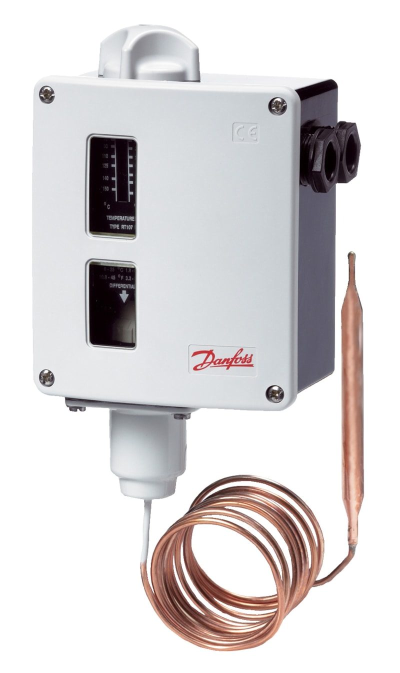 Danfoss RT107 Thermostat 70 to 150 degC SPDT Auto Reset, 3 m capillary (017-513966)