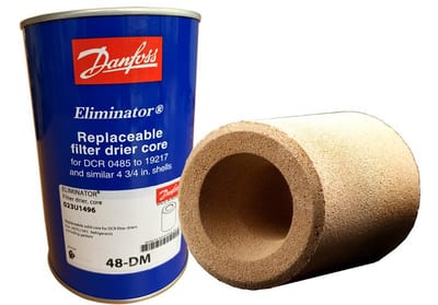 Danfoss ELIMINATOR DCR filter drier core, 100-Dm, 100 cu.in. 100% molecular sieve (moisture), code