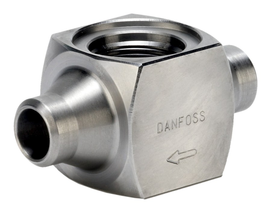 Danfoss CVH pilot valve body, NPT 1/4 in, stainless steel, 65 bar, for CV-series pilots on ICS/ICF servo valves (code 027F1179)