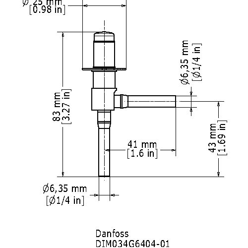 Danfoss ETS 5M10L electric expansion valve, 1/4 in (6.35 mm) ODM solder, orifice 1 mm, Linear flow, 49 bar (711 psig) MWP (034G6423)
