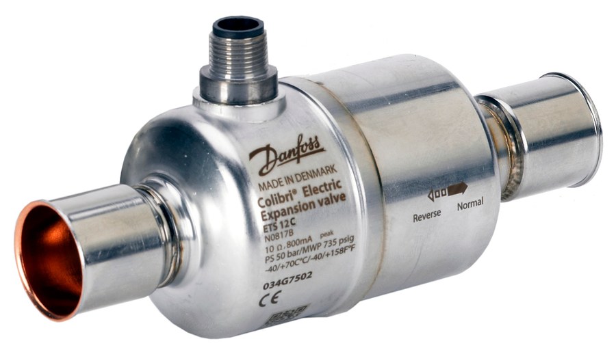 Danfoss ETS 12C Colibri electric expansion valve, 5/8 in (16 mm) ODF solder, stepper, 50 bar MWP (034G7501)
