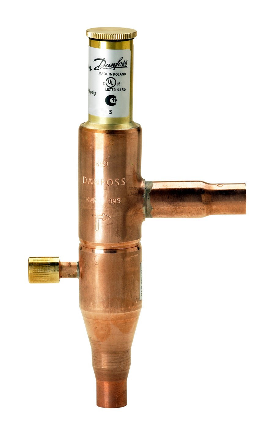 Danfoss KVR 15 condensing pressure controller — 16 mm (5/8 in) ODF solder solder, 5 – 17.5 bar, code 034L0097
