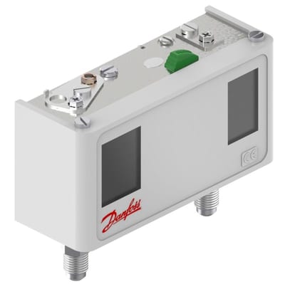 Danfoss KP15 dual-pressure switch, LP -0.2 to 7.5 bar / HP 8 to 32 bar, HP manual max reset, SPDT gold