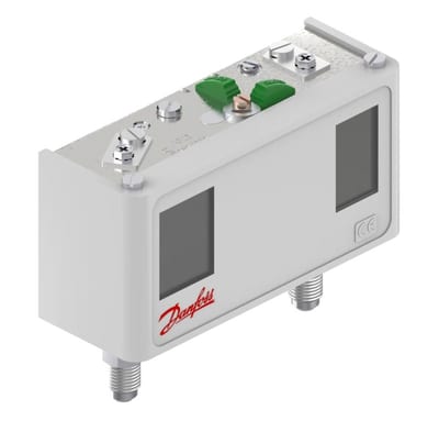 Danfoss KP15 dual pressure switch, LP -0.9 to 7 bar / HP 8 to 32 bar, convertible reset, SPDT+SPST(NO), 1/4 in flare