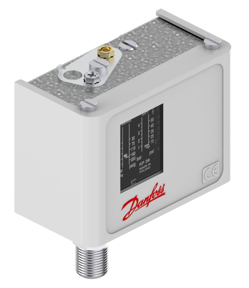 Danfoss KP36 pressure switch, 4–12 bar, auto reset, SPDT, G 1/4