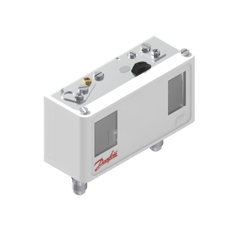 Danfoss KP15 dual pressure switch, LP -0.2 to 7.5 bar / HP 8 to 32 bar, auto / manual max reset, SPDT+SPST(NO), 1/4 in flare