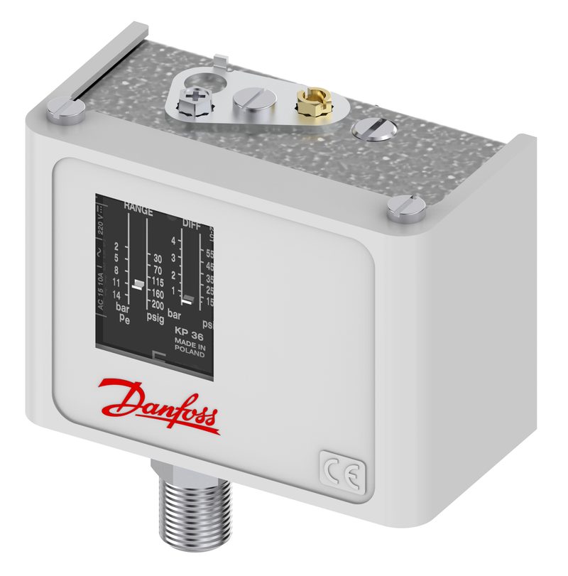 Danfoss KP35 pressure switch, -0.2–7.5 bar, auto reset, SPDT, gold contacts, G 1/4