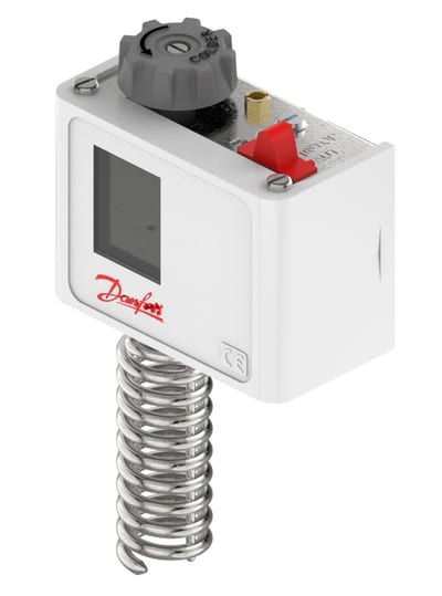 Danfoss KP62 thermostat, -30 to 15 °C, automatic reset, SPDT, room sensor 25 x 78 mm