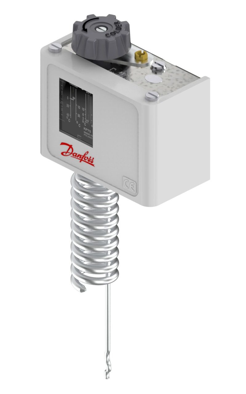 Danfoss KP75 thermostat, 0 to 40 °C, automatic reset, SPDT, room sensor 25 x 78 mm