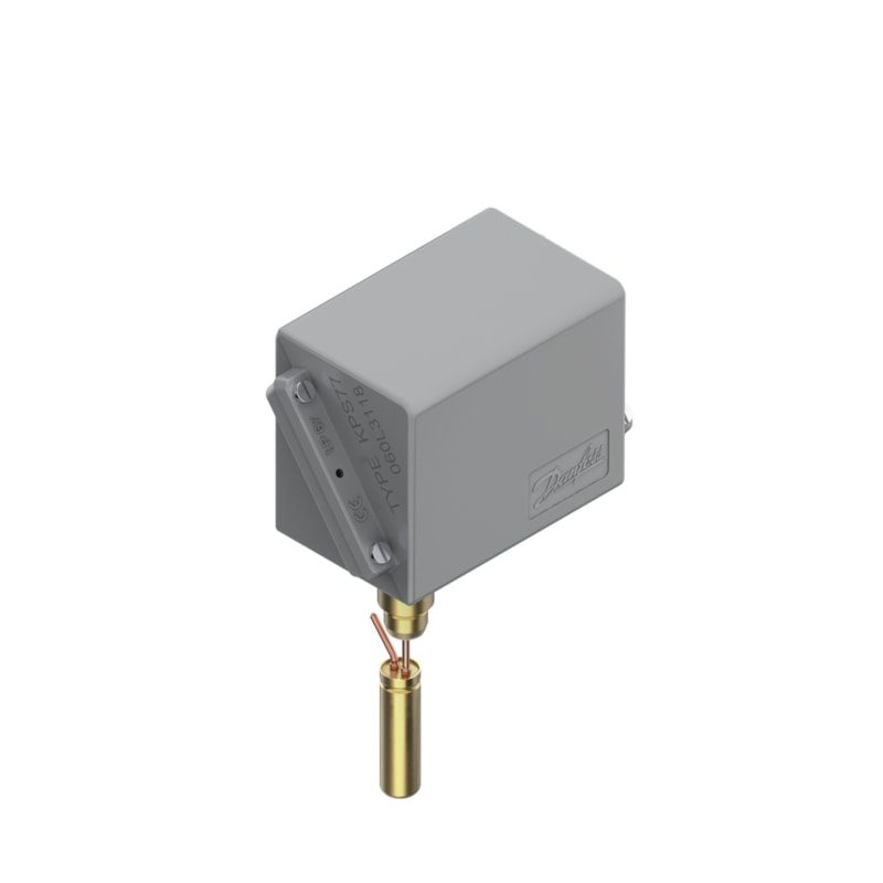 Danfoss KPS81 thermostat, 60 to 150 °C, automatic reset, rigid sensor (75 mm pocket)