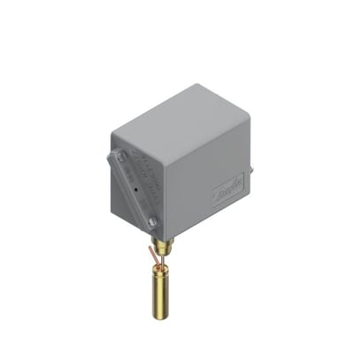 Danfoss KPS81 thermostat, 60 to 150 °C, automatic reset, rigid sensor (75 mm pocket)