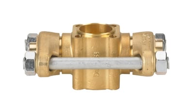 Danfoss valve body for TE 12 thermostatic expansion valve, 22 mm flange × 25 mm flange, straightway, brass