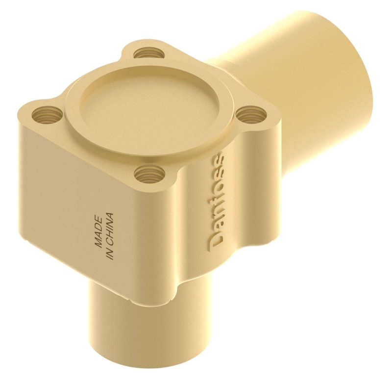 Danfoss valve body for TE 12 / TE 20 thermostatic expansion valve, 7/8 in solder ODF × 1 1/8 in solder ODM, angleway, brass (code 067B4023)