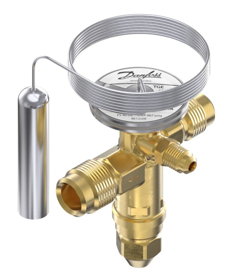 Danfoss TGE thermostatic expansion valve, R134A/R513A, 3/8 in x 1/2 in flare 067N7007