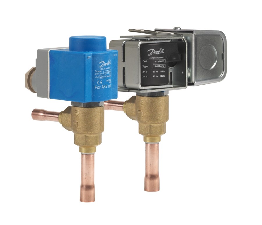 Danfoss AKV 10P4 electric expansion valve, 10 mm × 12 mm ODF solder, orifice 1.1 mm, 5.3 kW R744, 90 bar MWP (068F5204)