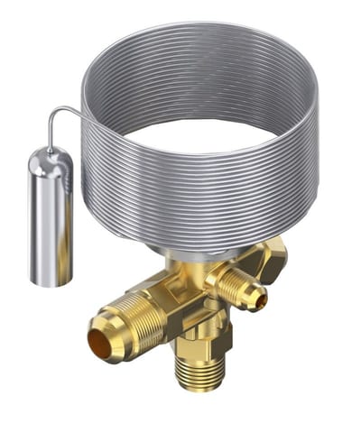 Danfoss TE 2 thermostatic expansion valve, R134A/R513A, 3/8 in flare × 1/2 in flare, externally equalized, evaporating -40 to 10 °C