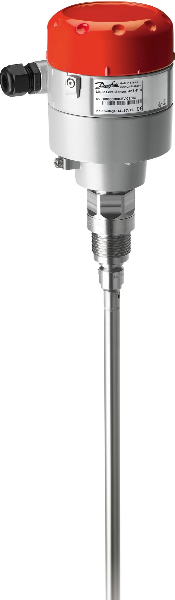 Danfoss AKS 4100 liquid level sensor, Coaxial version (D14), 800 mm (31.5 in) probe, G 1 in, without display, guided-wave TDR, 4–20 mA (084H4504)
