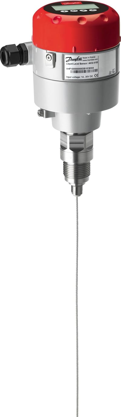 Danfoss AKS 4100 liquid level sensor, Cable version, 5 m (197 in) probe, G 1 in, HMI display EN/JA/ZH/RU, guided-wave TDR, 4–20 mA