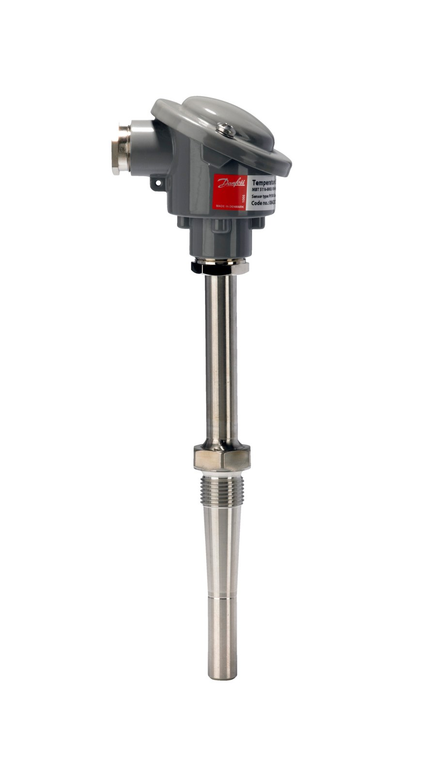 Danfoss MBT 5113 temperature transmitter, Type K thermocouple, 100 mm insertion, G 1/2, 4-20 mA output (code 084Z2317)