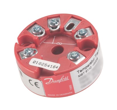 Danfoss MBT 9110 temperature transmitter, Pt 100 input, 4-20 mA output, -50 to +100 C range
