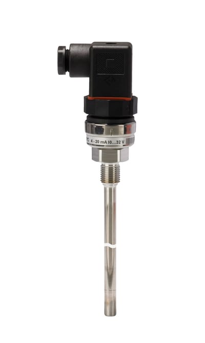 Danfoss MBT 5560 temperature transmitter, Pt 1000, 4-20 mA (-50 to +200 C), 200 mm insertion, G 1/4 process connection, PG9 angular