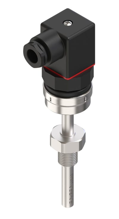 Danfoss MBT 5560 temperature transmitter, Pt 1000, 4-20 mA (0 to +100 C), 150 mm insertion, G 1/4 process connection, PG9 angular