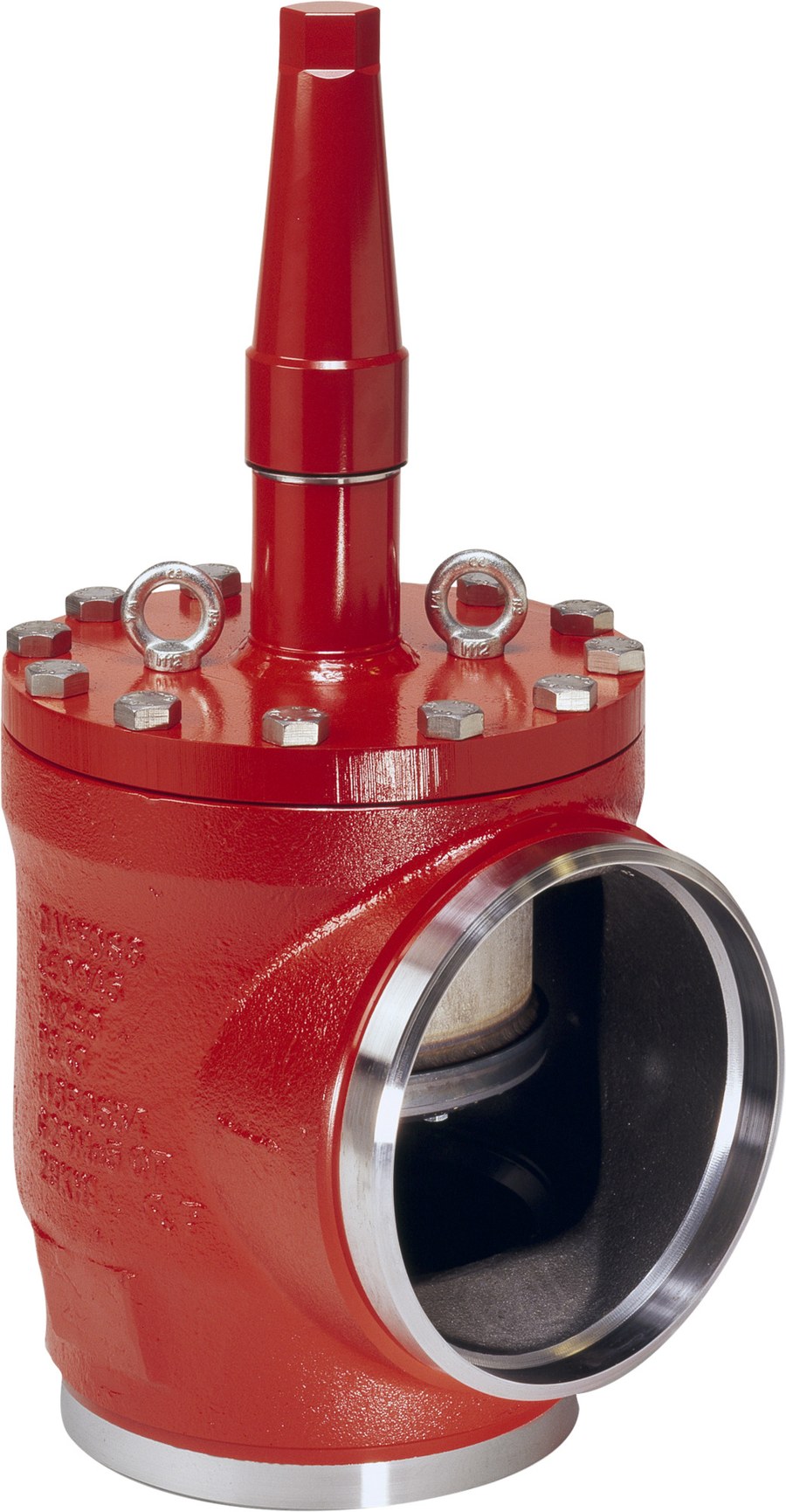 Danfoss SVA-DH 250 angleway shut-off valve, 250 mm (10 in) butt weld ASME B 36.10M Schedule 40, steel, 40 bar, with cap (code 148B3766)