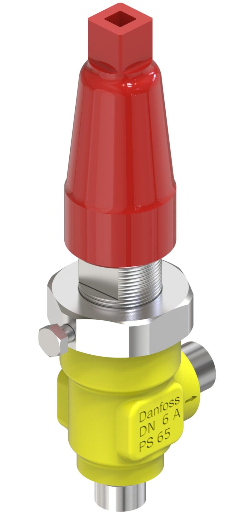 Danfoss SVA-S 6 shut-off (stop) valve, angleway, 6 mm (1/4 in), butt weld to ASME B 36.10M Schedule 80, steel, 65 bar, Kv 2.9 M3/h (code 148B5033)