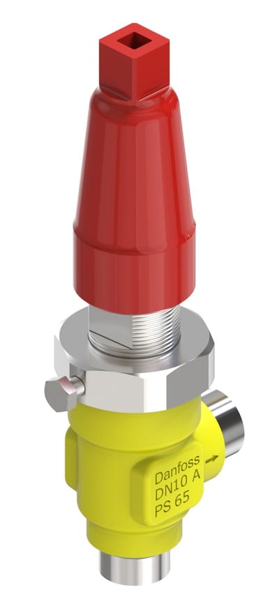 Danfoss SVA-S 10 shut-off (stop) valve, angleway, 10 mm (3/8 in), butt weld to ASME B 36.10M Schedule 80, steel, 65 bar, Kv 4.5 M3/h