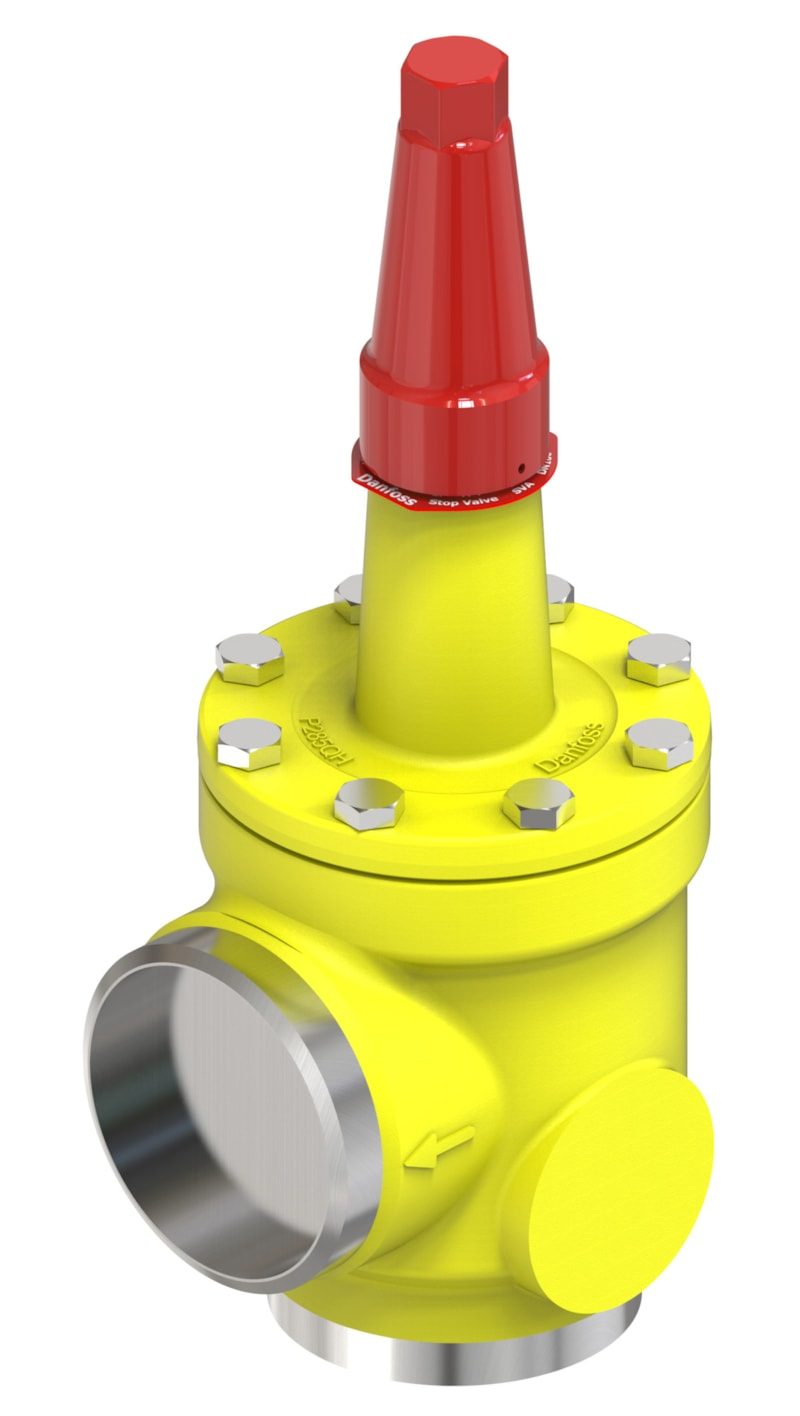 Danfoss SVA-S 100 shut-off (stop) valve, angleway, 100 mm (4 in), butt weld to ASME B 36.10M Schedule 40, steel, 65 bar, Kv 313 M3/h (code 148B5043)