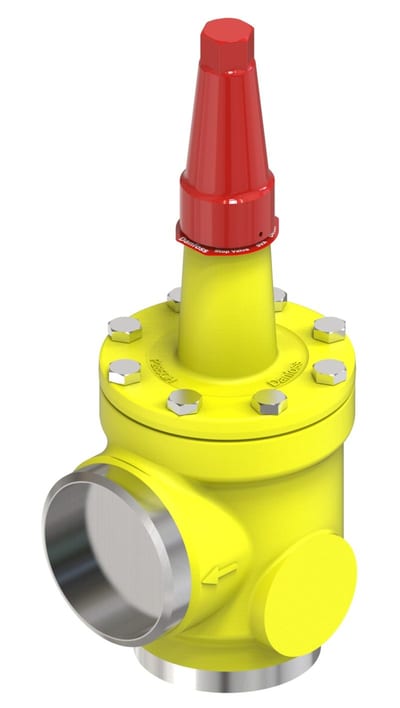Danfoss SVA-S 100 shut-off (stop) valve, angleway, 100 mm (4 in), butt weld to ASME B 36.10M Schedule 40, steel, 65 bar, Kv 313 M3/h