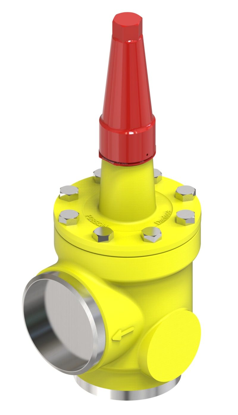 Danfoss SVA-S 125 shut-off (stop) valve, angleway, 125 mm (5 in), butt weld to ASME B 36.10M Schedule 40, steel, 65 bar, Kv 514 M3/h (code 148B5044)