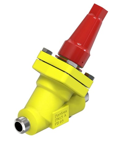 Danfoss SVA-S 15 shut-off (stop) valve, straightway, 15 mm (1/2 in), butt weld to ASME B 36.10M Schedule 80, steel, 65 bar, Kv 4.9 M3/h