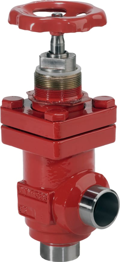 Danfoss SVA-S 15 angleway shut-off valve, 15 mm (1/2 in) npt screwed, steel, 52 bar (code 148B5224)