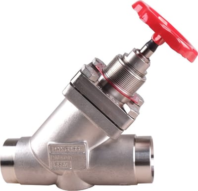 Danfoss SVA-S SS / SVA-L SS 32 straightway shut-off valve, hand wheel, 32 mm (1 1/4 in) butt weld EN 10220, stainless steel, 52 bar