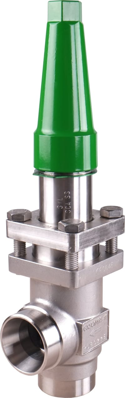 Danfoss SCA-X SS 40 angleway check and stop valve, cap, 40 mm (1 1/2 in) butt weld EN 10220, stainless steel, 52 bar