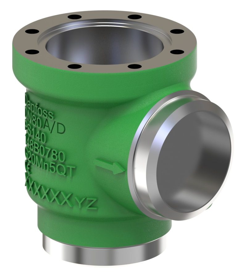 Danfoss SVL-140B 80 multifunction valve body (R744/CO2, 140 bar), 80 mm (3 in) butt weld angleway, steel (code 148B5971)