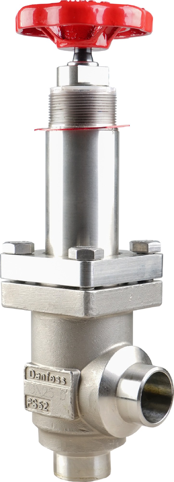 Danfoss SVA-L SS 25 angleway shut-off valve (long neck, handwheel), 25 mm (1 in) butt weld EN 10220, stainless steel, 52 bar (code 148B6554)