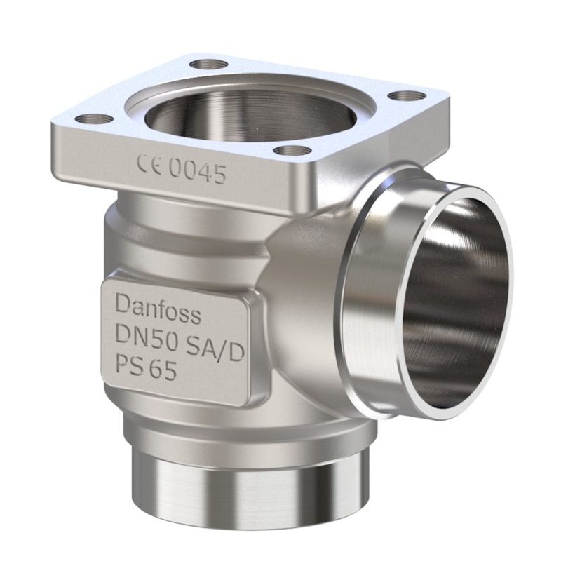 Danfoss SVL Flexline multifunction valve body, SVL 50 angleway solder 54 mm (2 1/8 in), 65 bar, steel (code 148B6718)