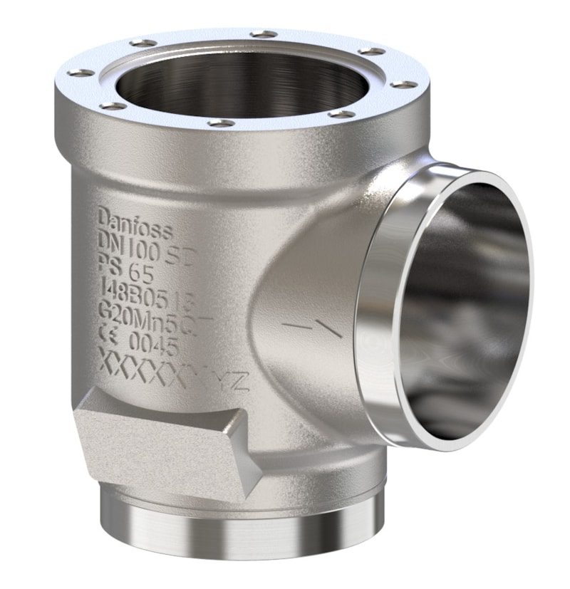 Danfoss SVL Flexline multifunction valve body, SVL 100 angleway solder 108 mm, 65 bar, steel (code 148B6731)